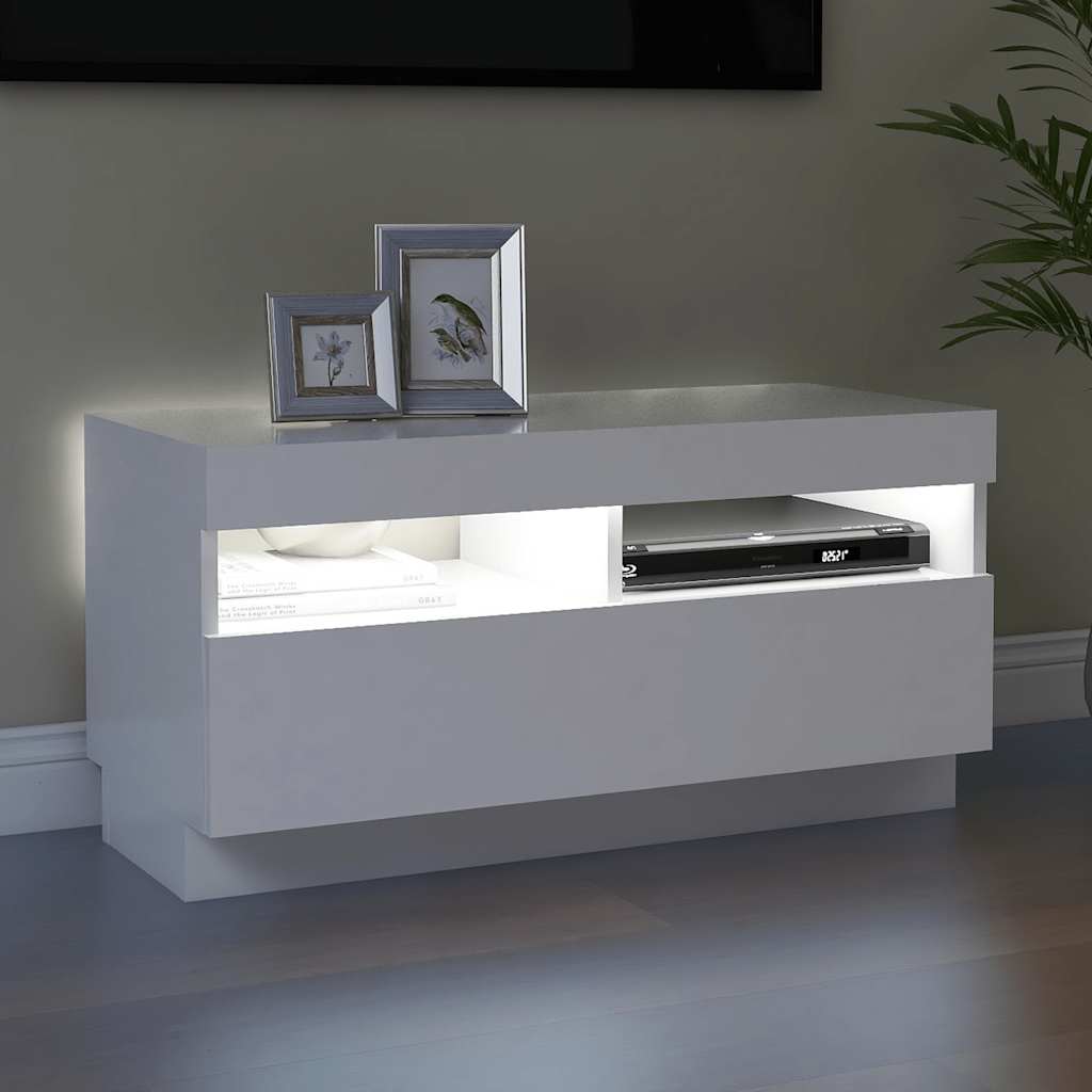 Meuble TV avec lumières LED blanc 80x35x40 cm - XIOS