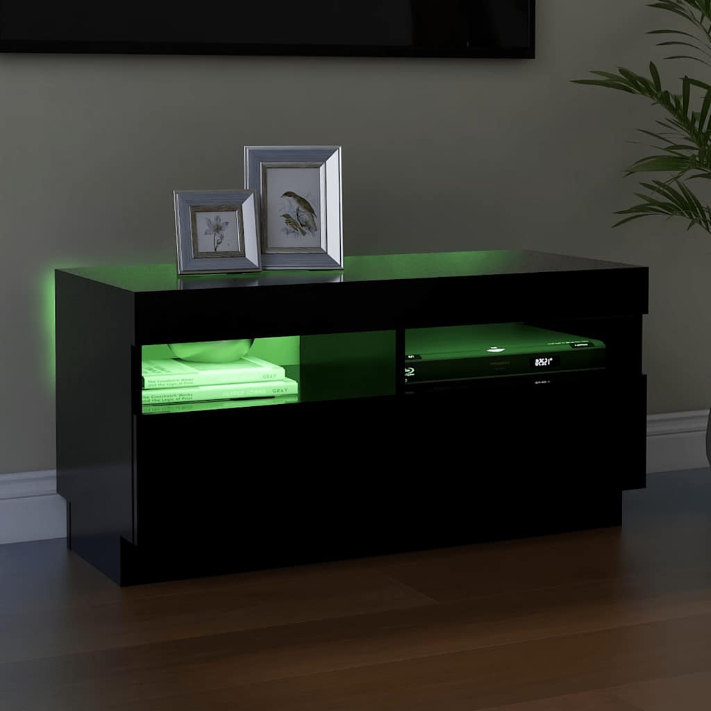 Meuble TV avec lumières LED noir 80x35x40 cm - XIOS