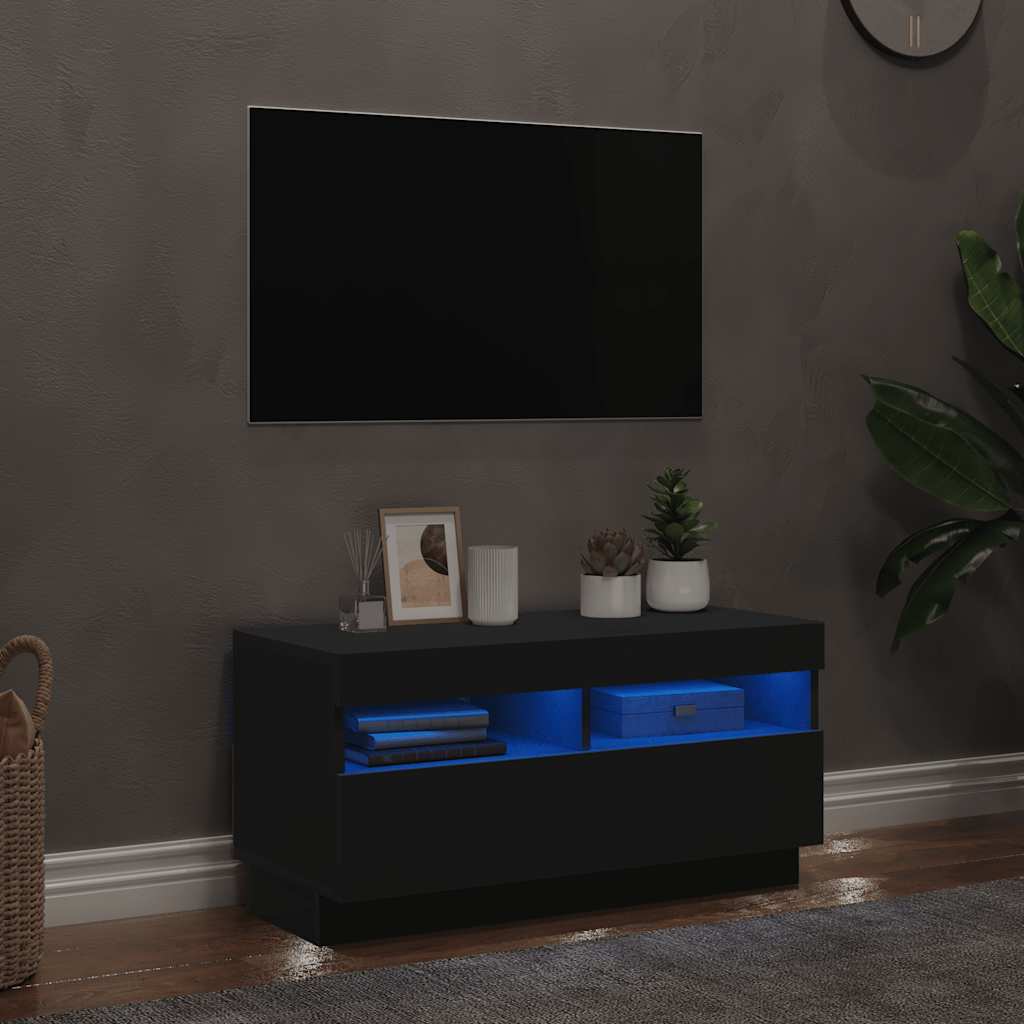 Meuble TV avec lumières LED noir 80x35x40 cm - XIOS
