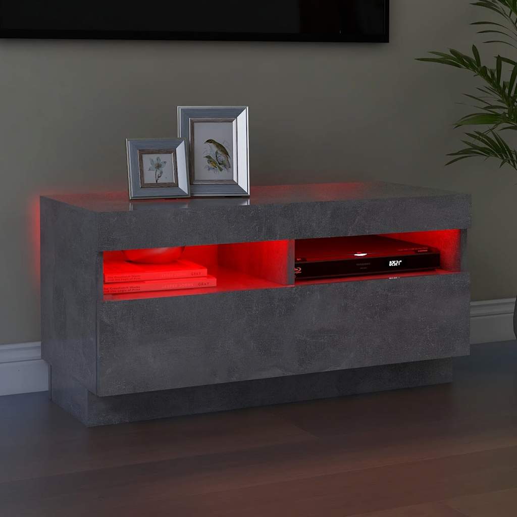 Meuble TV avec lumières LED gris béton 80x35x40 cm - XIOS