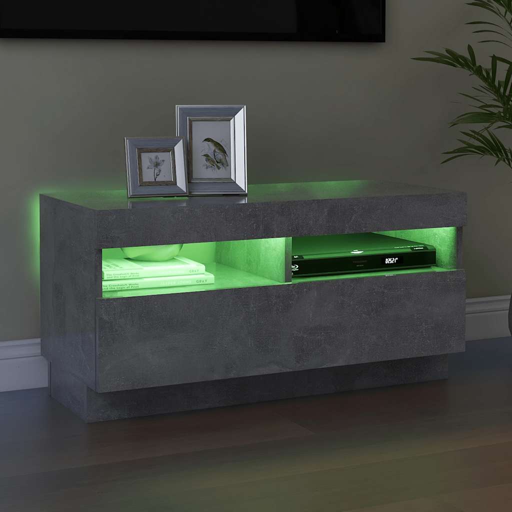 Meuble TV avec lumières LED gris béton 80x35x40 cm - XIOS