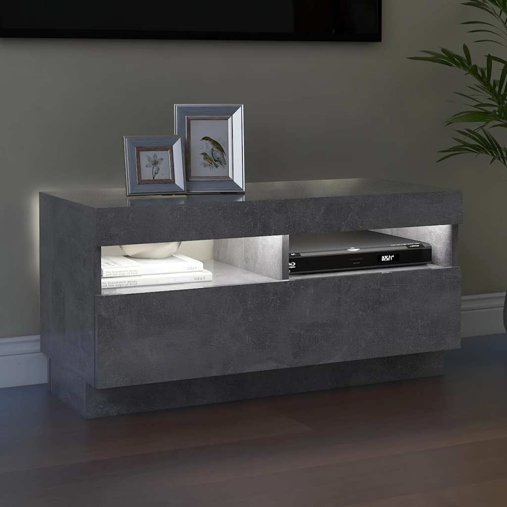 Meuble TV avec lumières LED gris béton 80x35x40 cm - XIOS