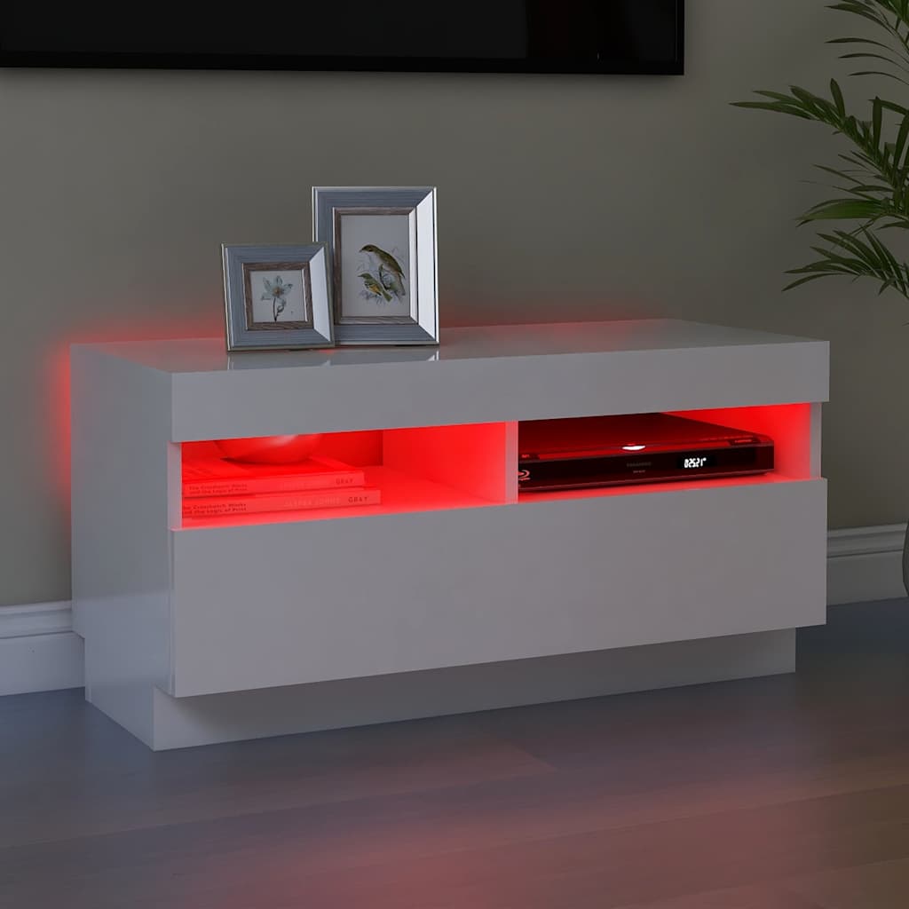 Meuble TV avec lumières LED blanc brillant 80x35x40 cm - XIOS