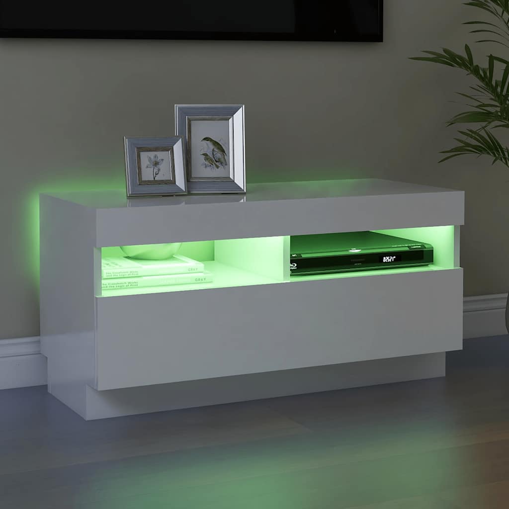 Meuble TV avec lumières LED blanc brillant 80x35x40 cm - XIOS