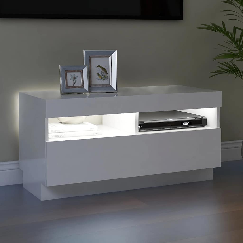 Meuble TV avec lumières LED blanc brillant 80x35x40 cm - XIOS