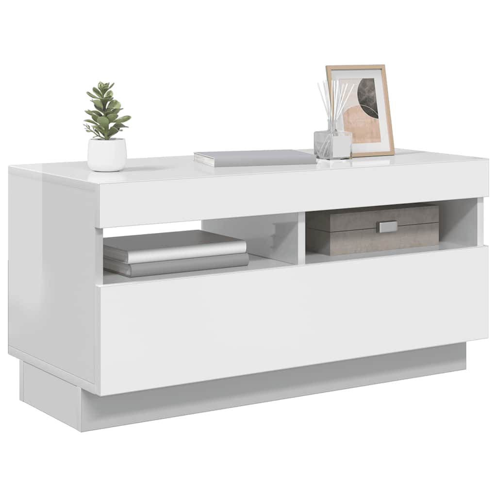 Meuble TV avec lumières LED blanc brillant 80x35x40 cm - XIOS