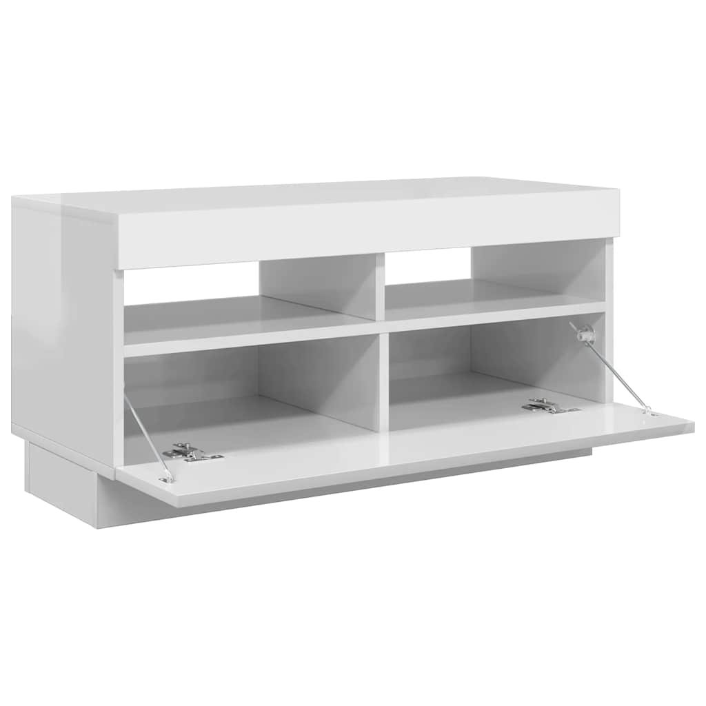 Meuble TV avec lumières LED blanc brillant 80x35x40 cm - XIOS