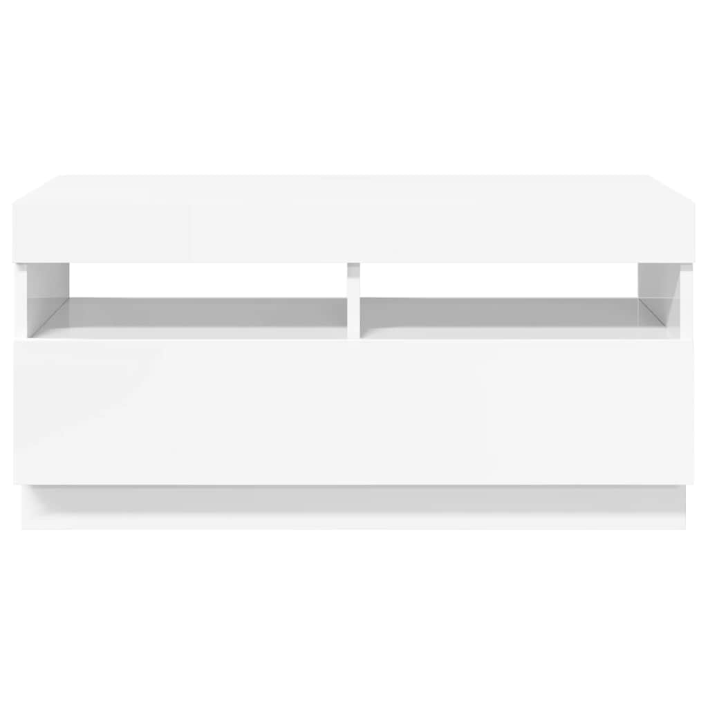 Meuble TV avec lumières LED blanc brillant 80x35x40 cm - XIOS