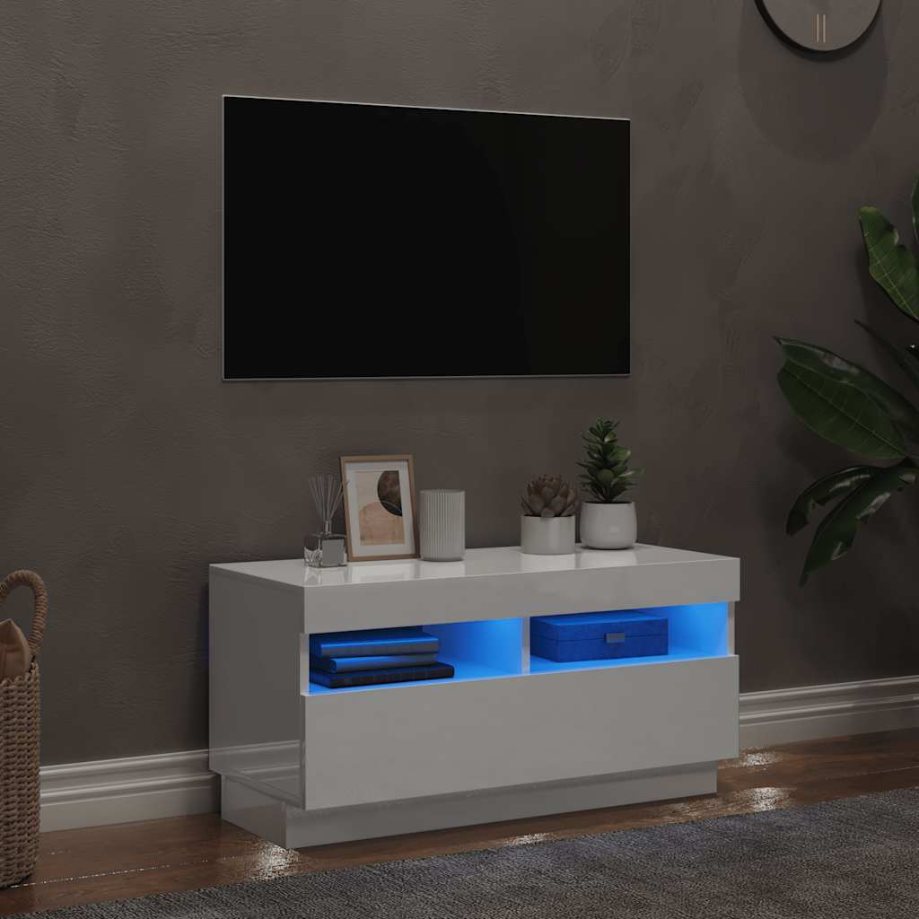Meuble TV avec lumières LED blanc brillant 80x35x40 cm - XIOS