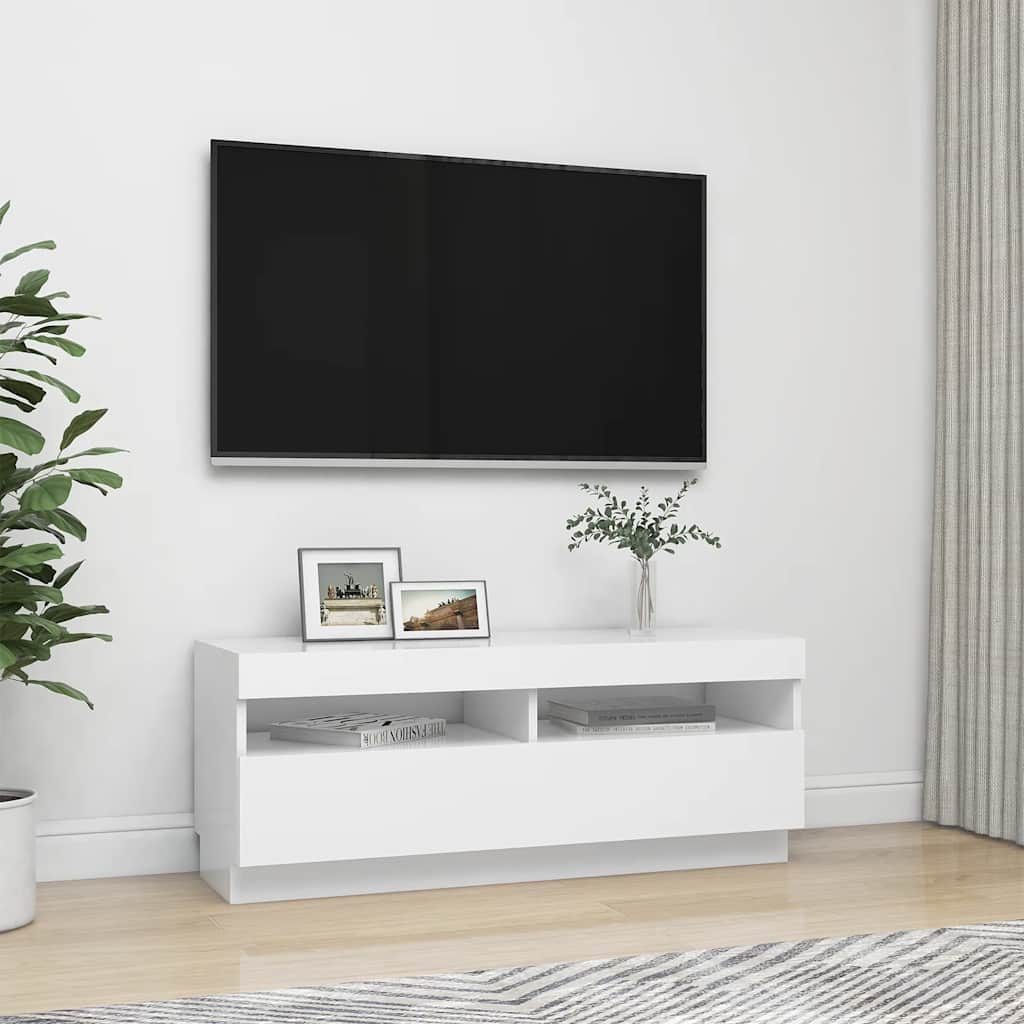 Meuble TV avec lumières LED Blanc 100x35x40 cm - XIOS
