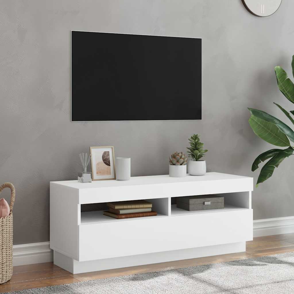Meuble TV avec lumières LED Blanc 100x35x40 cm - XIOS