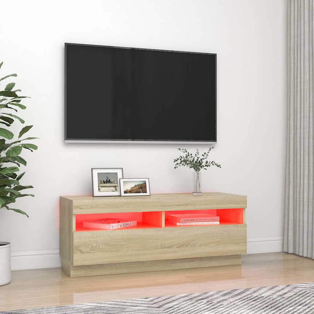 Meuble TV avec lumières LED chêne sonoma 100x35x40 cm - XIOS