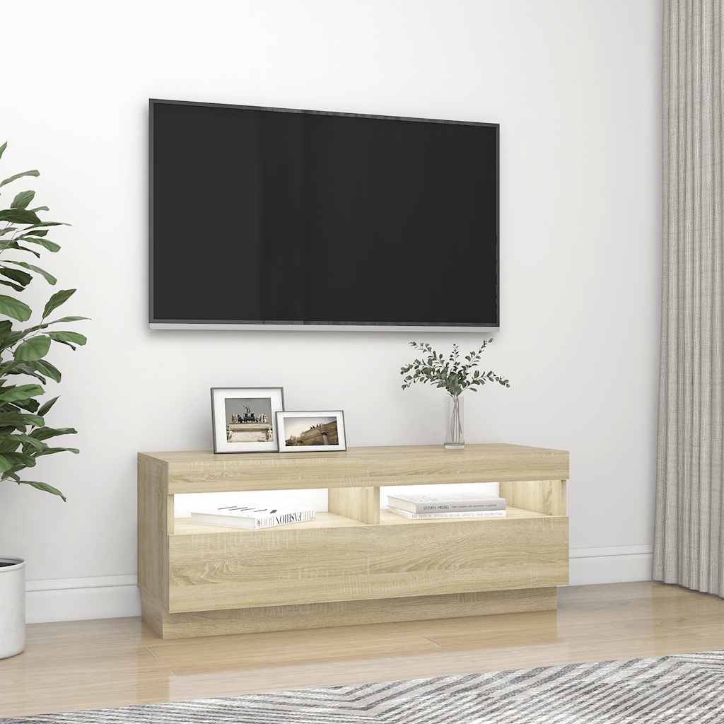 Meuble TV avec lumières LED chêne sonoma 100x35x40 cm - XIOS