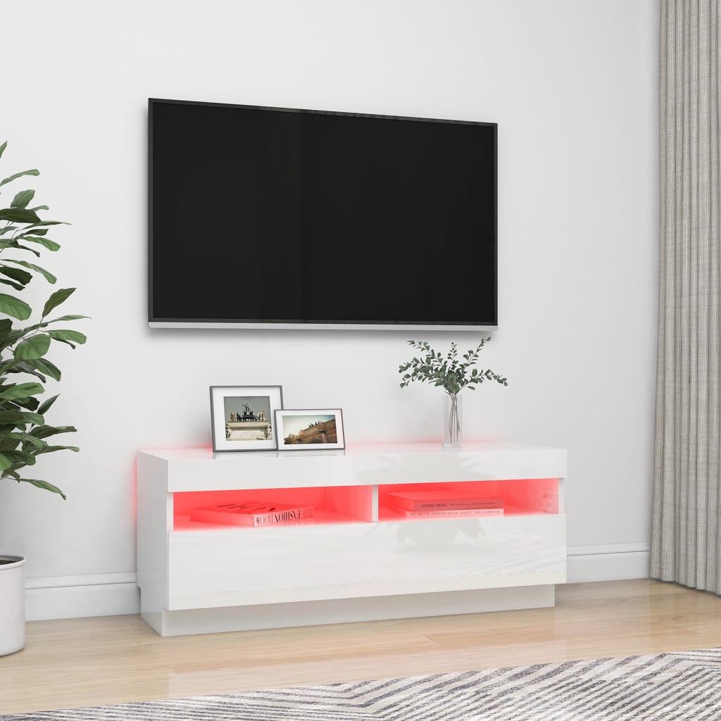 Meuble TV avec lumières LED blanc brillant 100x35x40 cm Meubles TV vidaXL   