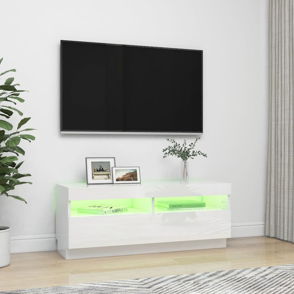Meuble TV avec lumières LED blanc brillant 100x35x40 cm Meubles TV vidaXL   