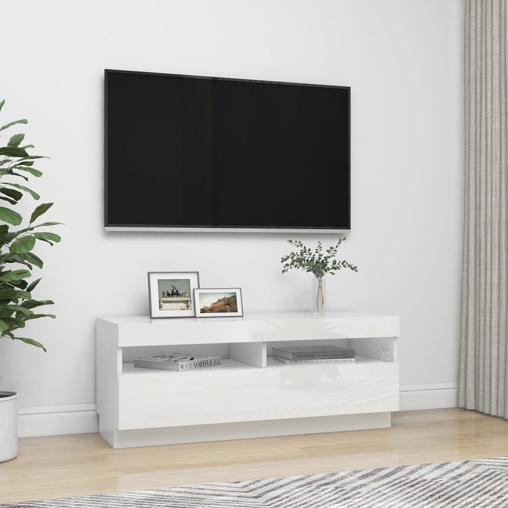 Meuble TV avec lumières LED blanc brillant 100x35x40 cm Meubles TV vidaXL   