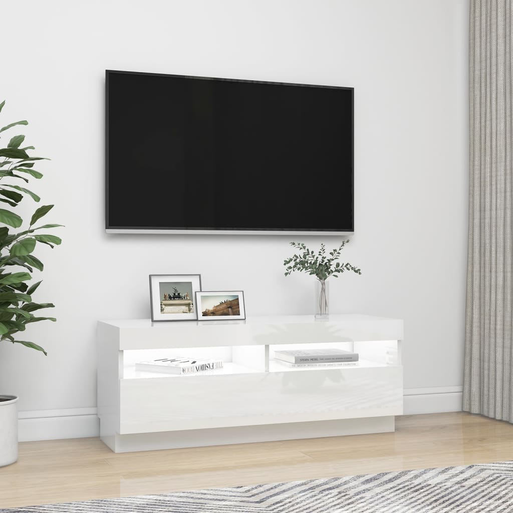 Meuble TV avec lumières LED blanc brillant 100x35x40 cm Meubles TV vidaXL   