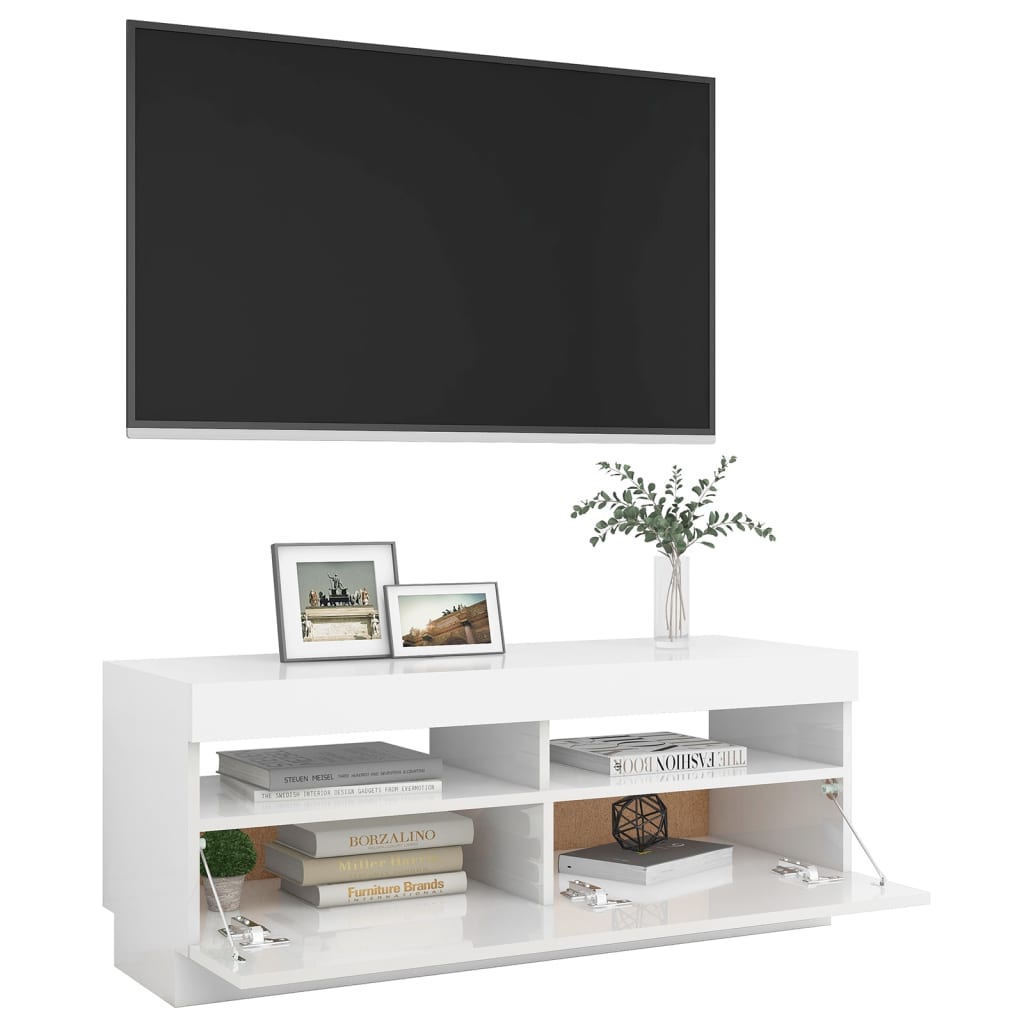 Meuble TV avec lumières LED blanc brillant 100x35x40 cm Meubles TV vidaXL   