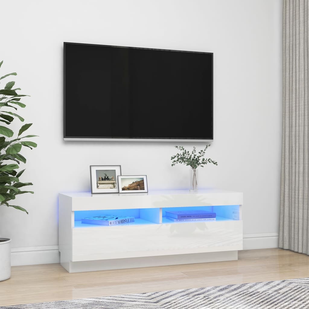 Meuble TV avec lumières LED blanc brillant 100x35x40 cm Meubles TV vidaXL   
