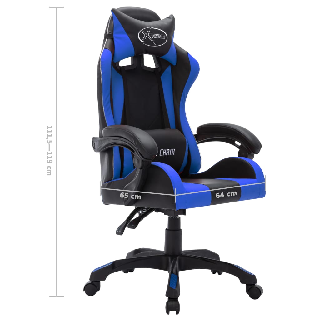 Fauteuil de jeux vidéo avec LED RVB Bleu et noir Similicuir Chaises de bureau vidaXL