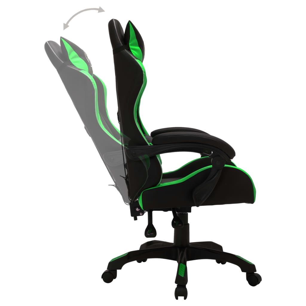 Fauteuil de jeux vidéo avec LED RVB Vert et noir Similicuir