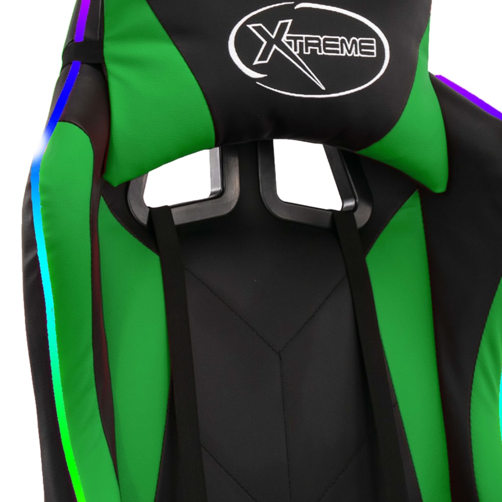 Fauteuil de jeux vidéo avec LED RVB Vert et noir Similicuir