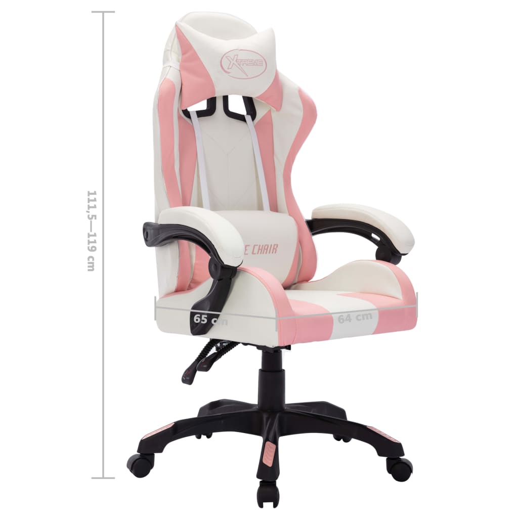 Fauteuil de jeux vidéo avec LED RVB Rose et noir Similicuir Chaises de bureau vidaXL