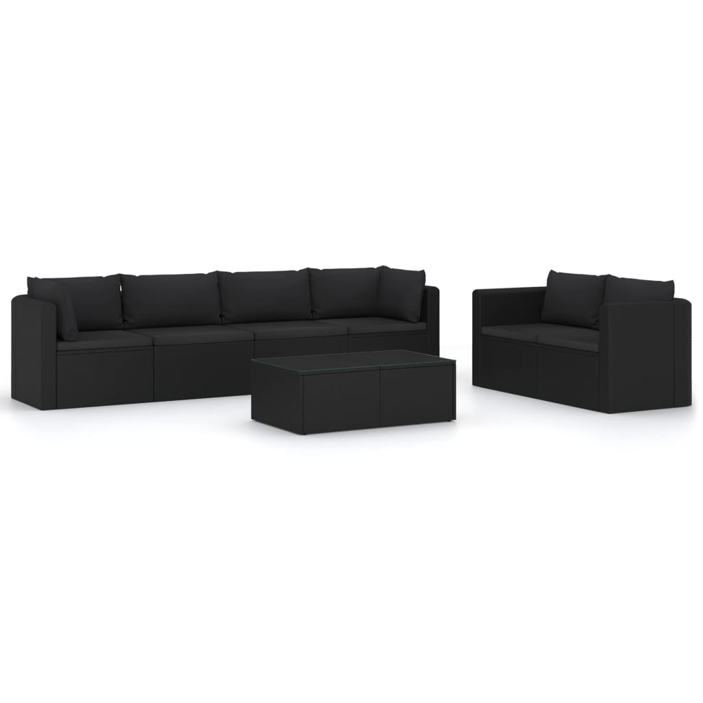 Salon de jardin 7 pcs avec coussins Résine tressée Noir