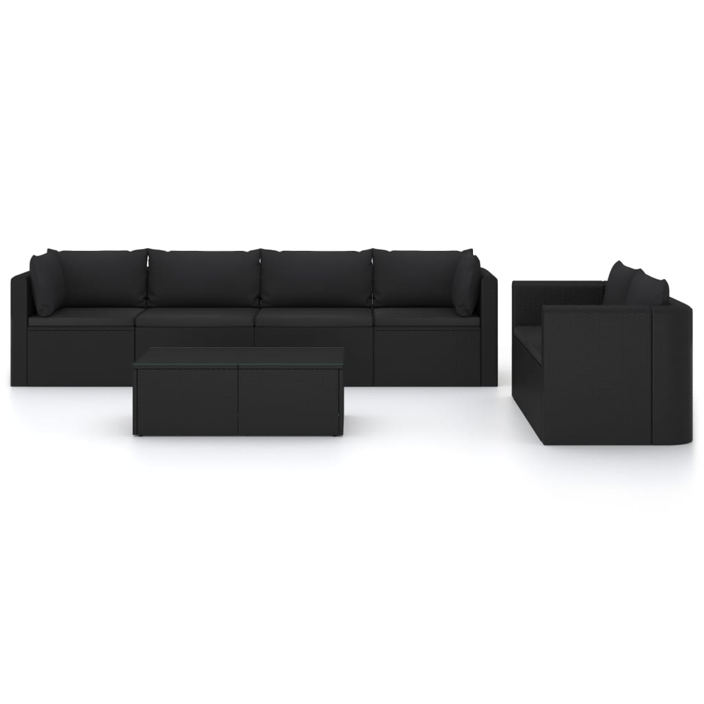 Salon de jardin 7 pcs avec coussins Résine tressée Noir