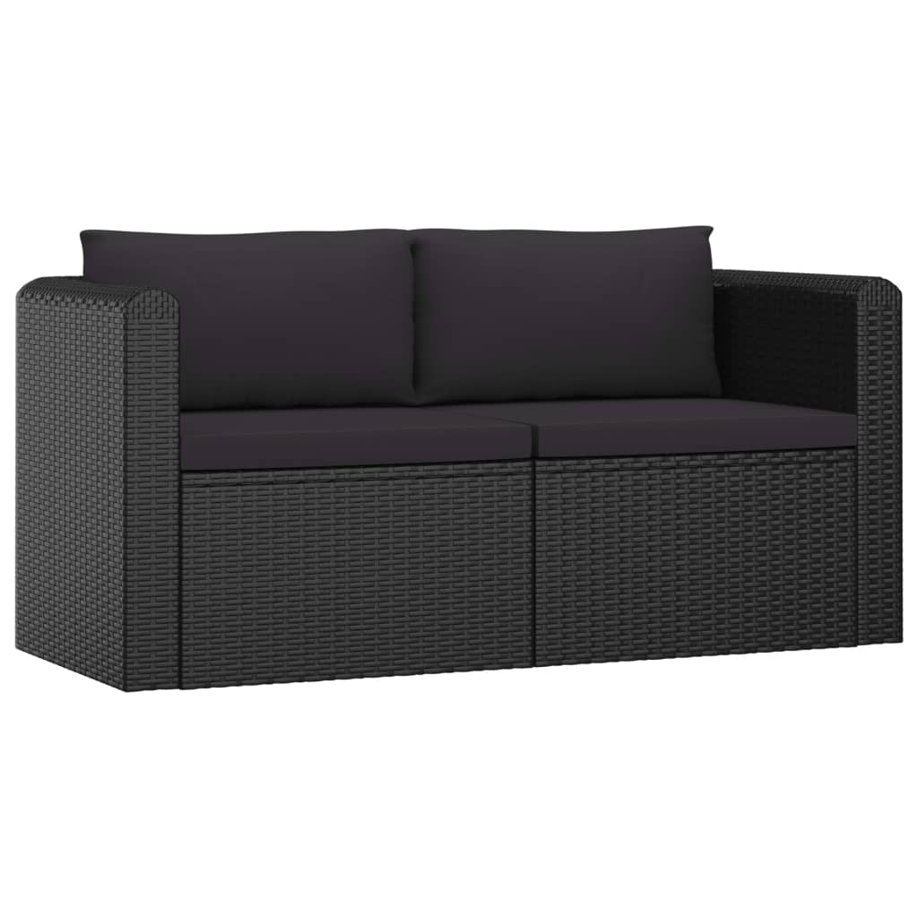 Salon de jardin 7 pcs avec coussins Résine tressée Noir