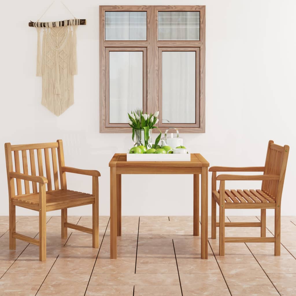Ensemble de salle à manger de jardin 3 pièces 80 x 80 cm en bois de teck massif