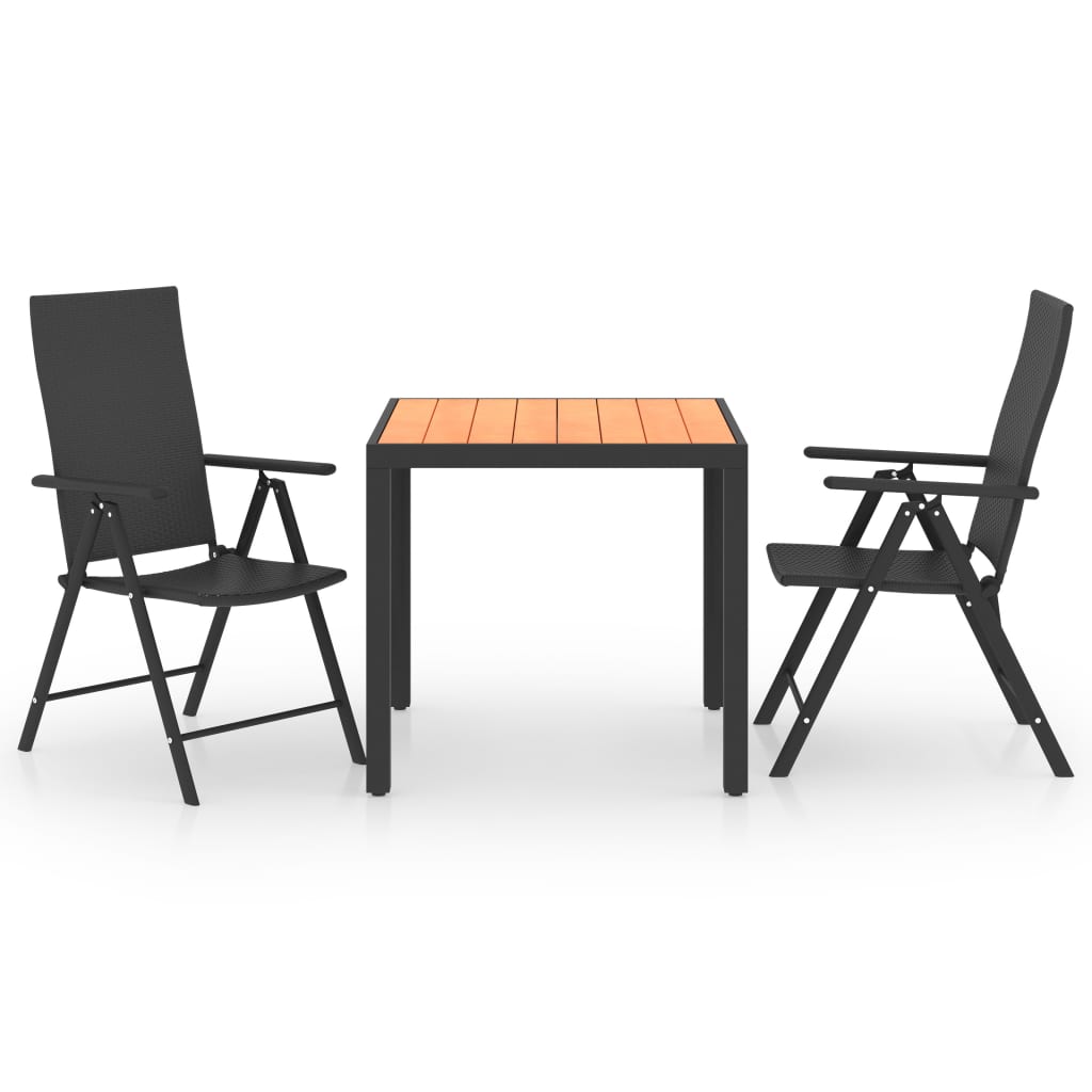 Ensemble à manger de jardin 3 pcs noir et marron