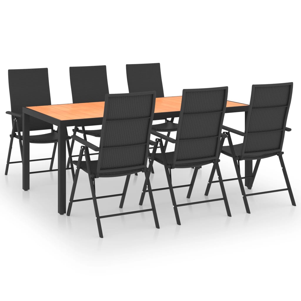 Ensemble à manger de jardin 7 pcs noir et marron