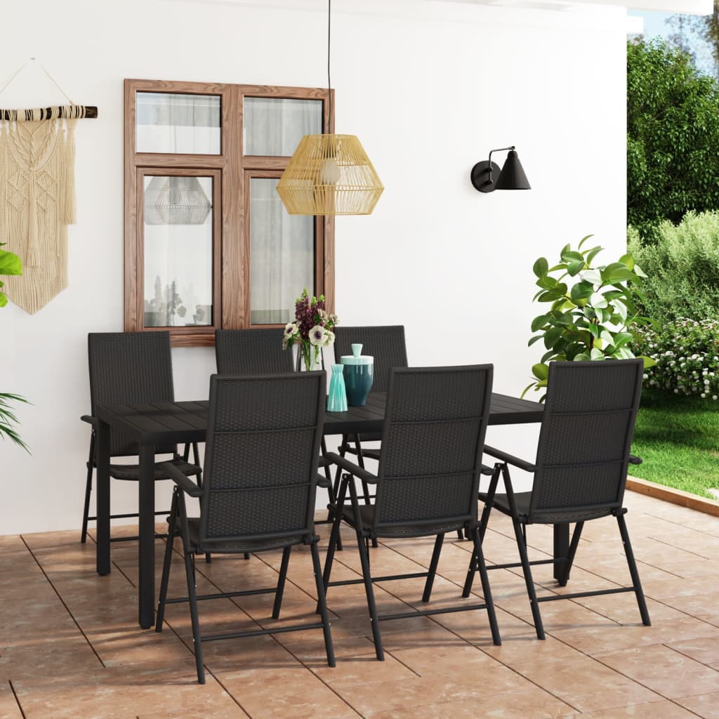 Ensemble à manger de jardin 7 pcs noir