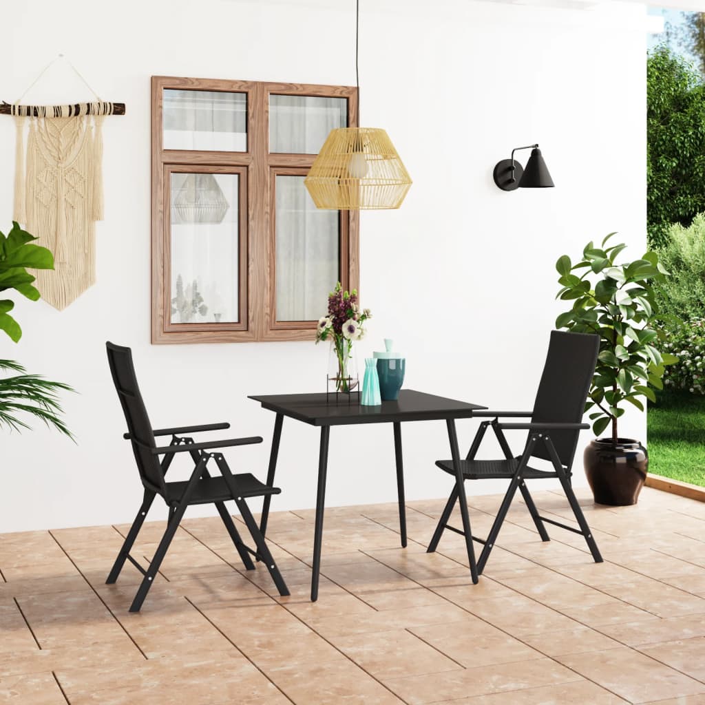 Ensemble à manger de jardin 3 pcs noir