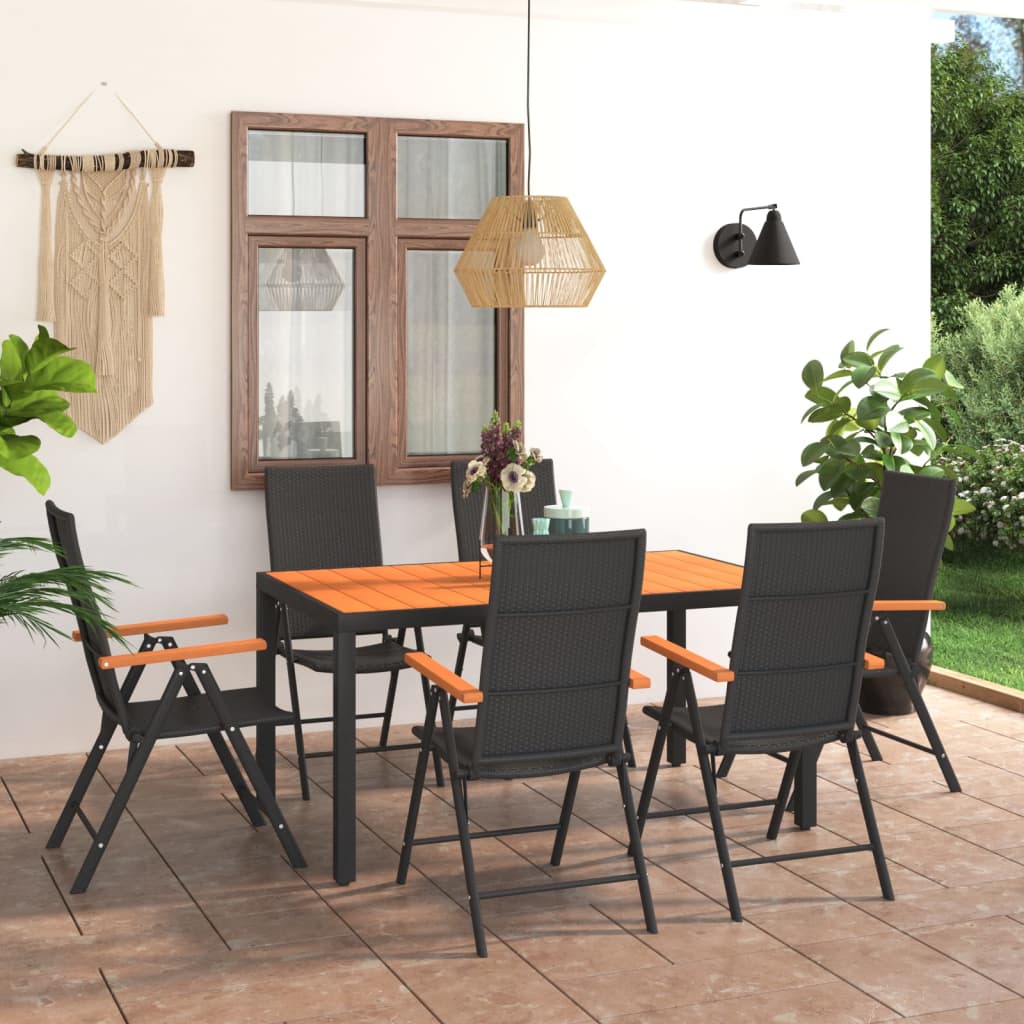 Ensemble à manger de jardin 7 pcs noir et marron - XIOS