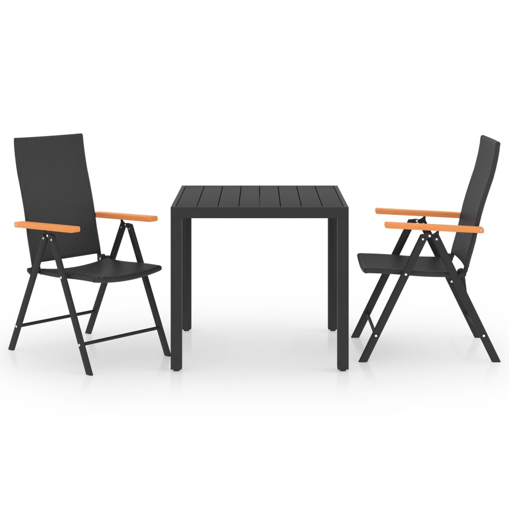 Ensemble à manger de jardin 3 pcs noir et marron