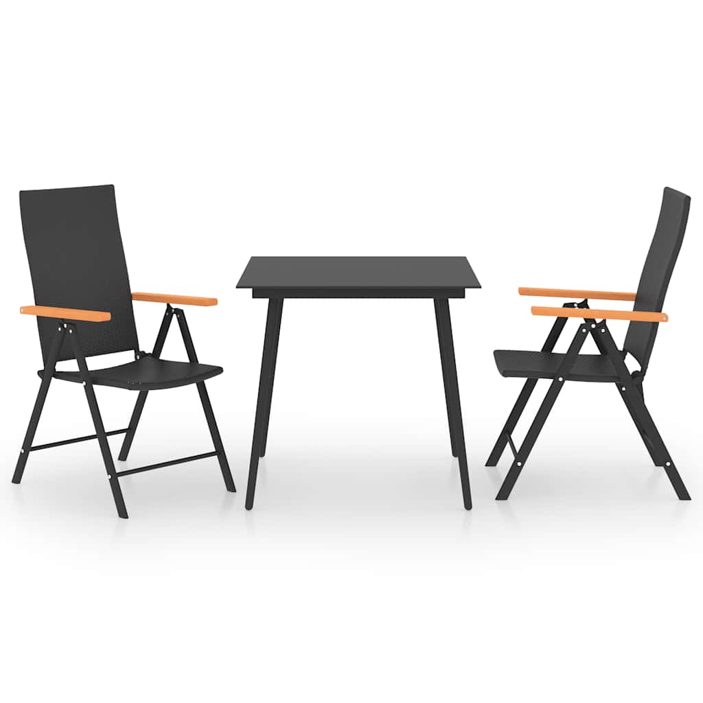 Ensemble à manger de jardin 3 pcs noir et marron