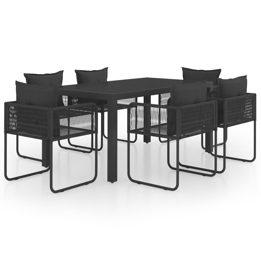 Ensemble à manger de jardin 7 pcs PVC résine tressée noir