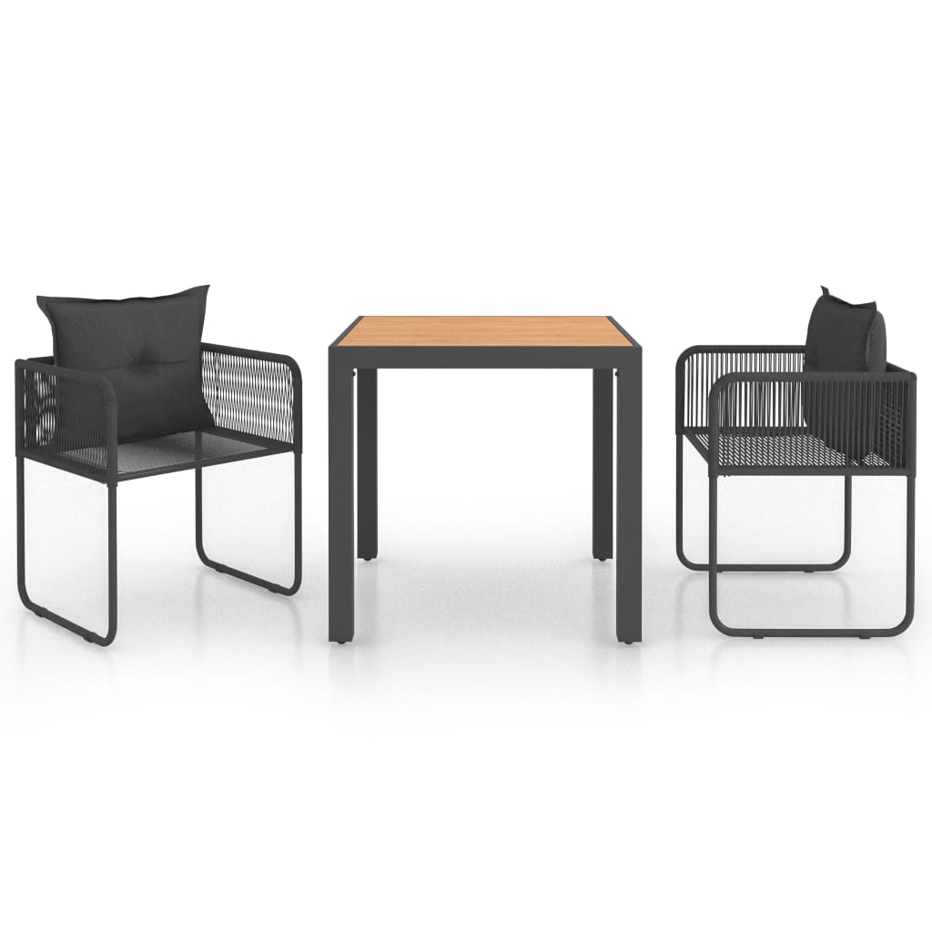Ensemble à manger de jardin 3pcs PVC résine tressée noir marron