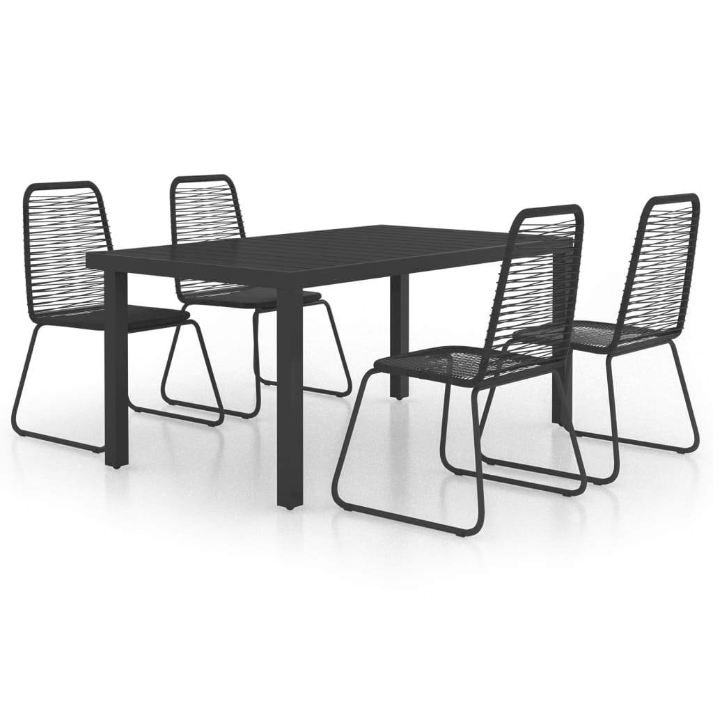 Ensemble à manger de jardin 5 pcs PVC résine tressée noir