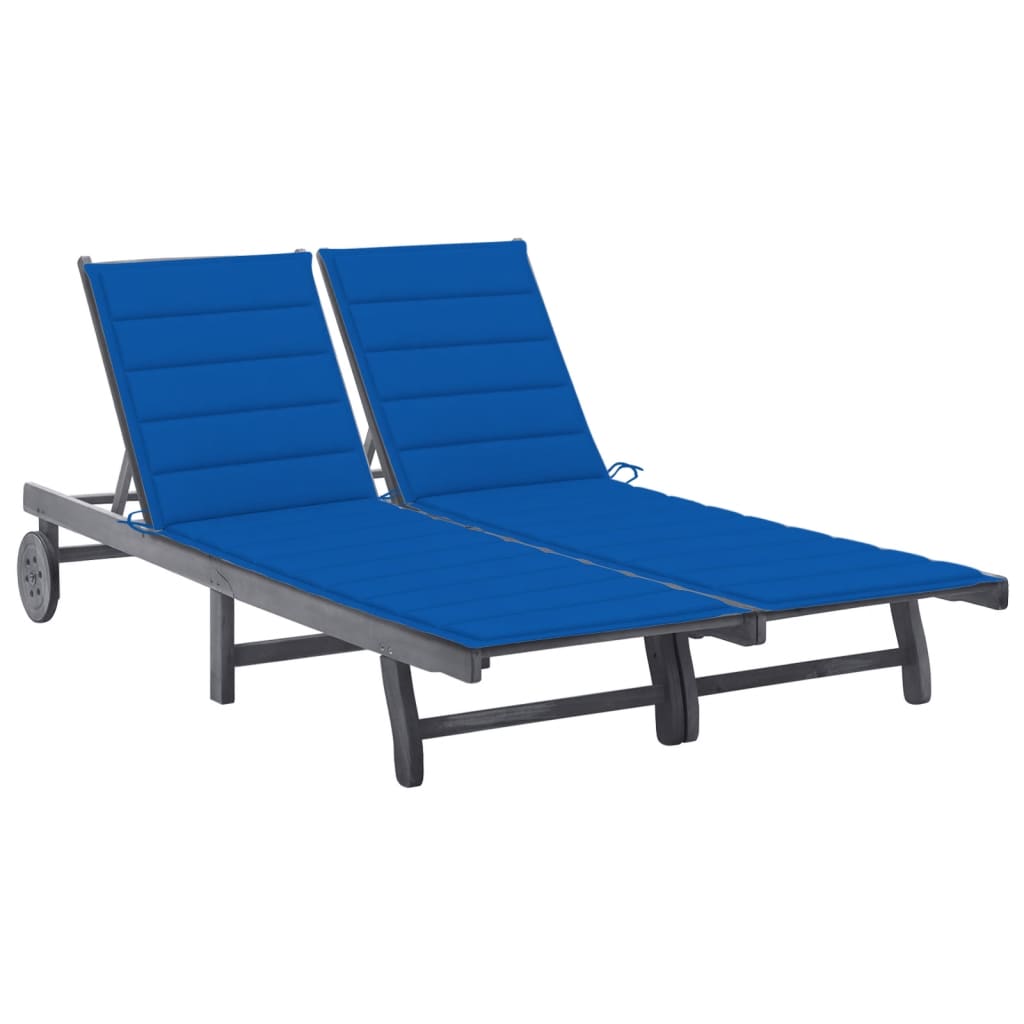Chaise longue de jardin 2 places avec coussin Gris Acacia Bains de soleil vidaXL
