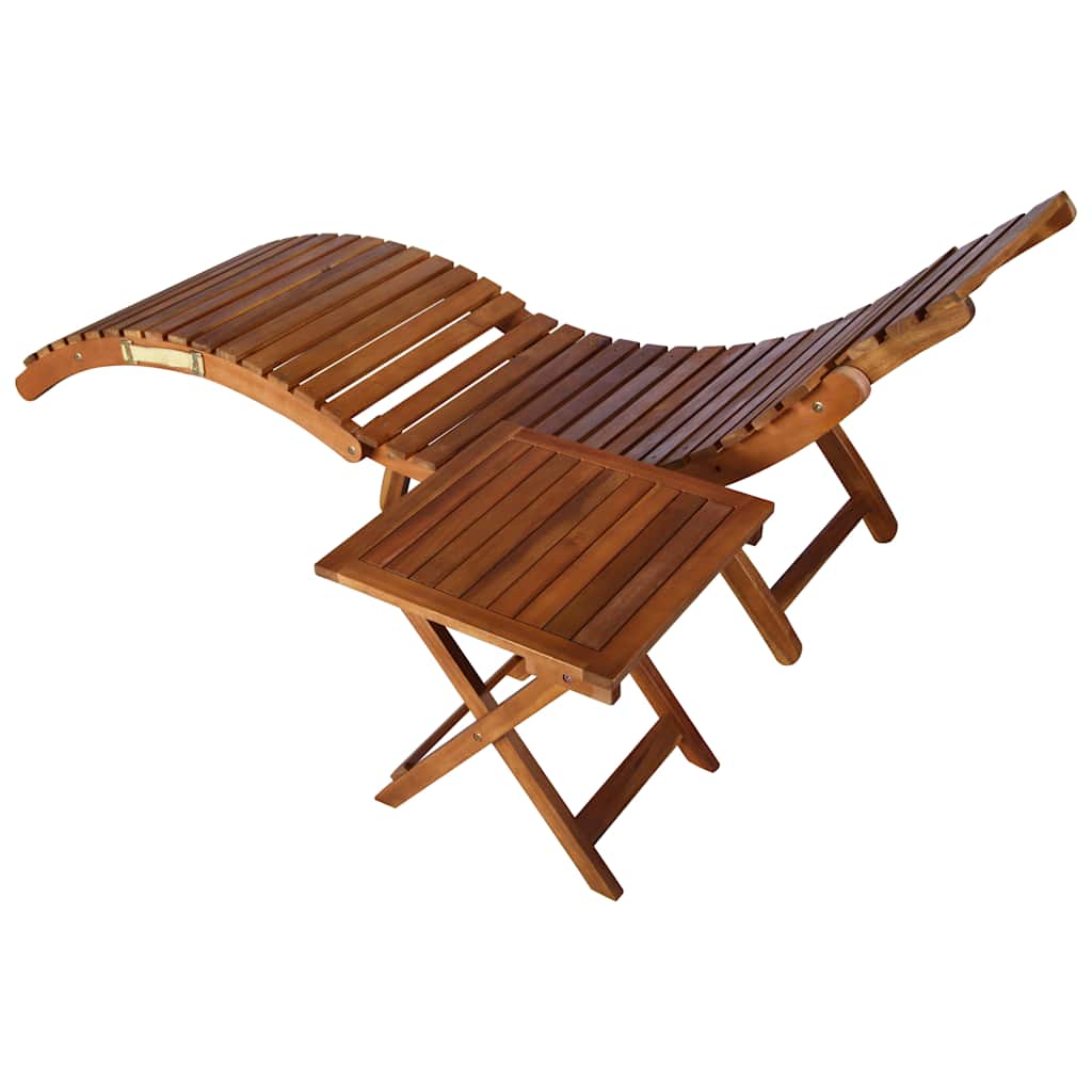 Chaise longue de jardin avec table et coussin Bois d'acacia Bains de soleil vidaXL