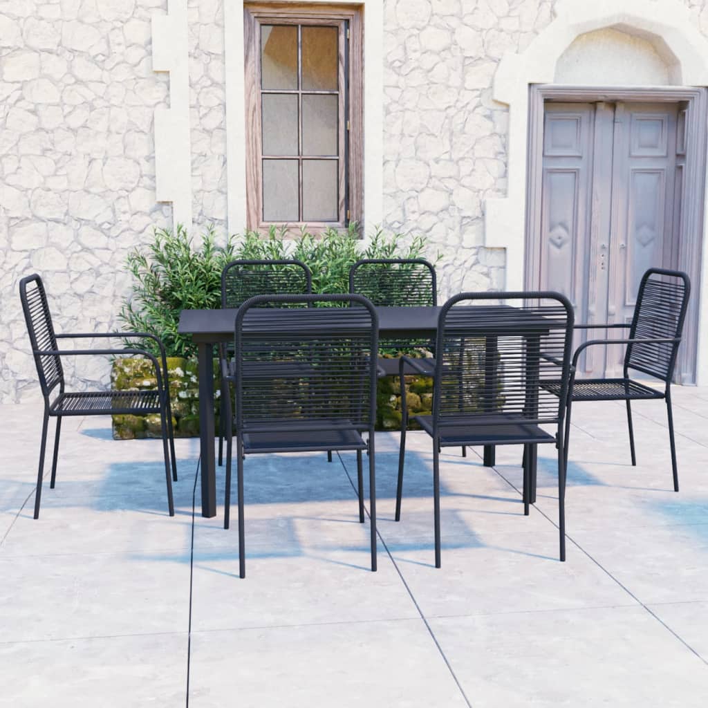 Ensemble à manger de jardin 7 pcs noir verre et acier