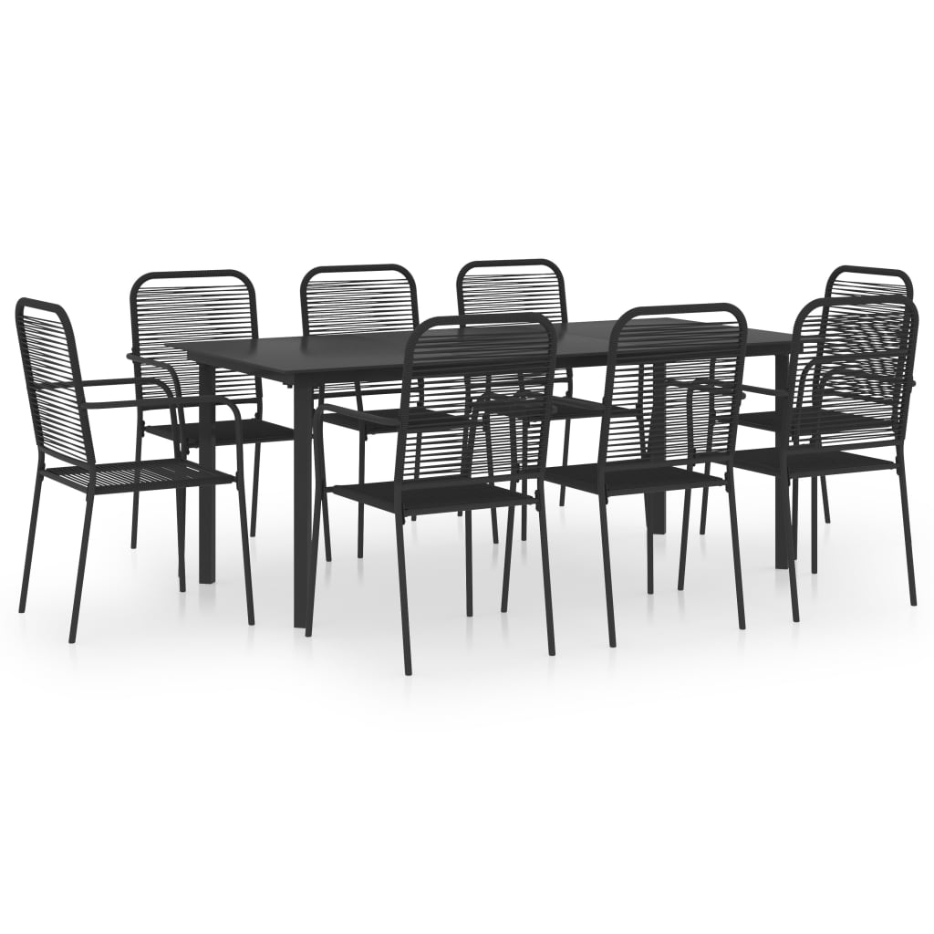 Ensemble à manger de jardin 9 pcs noir verre et acier
