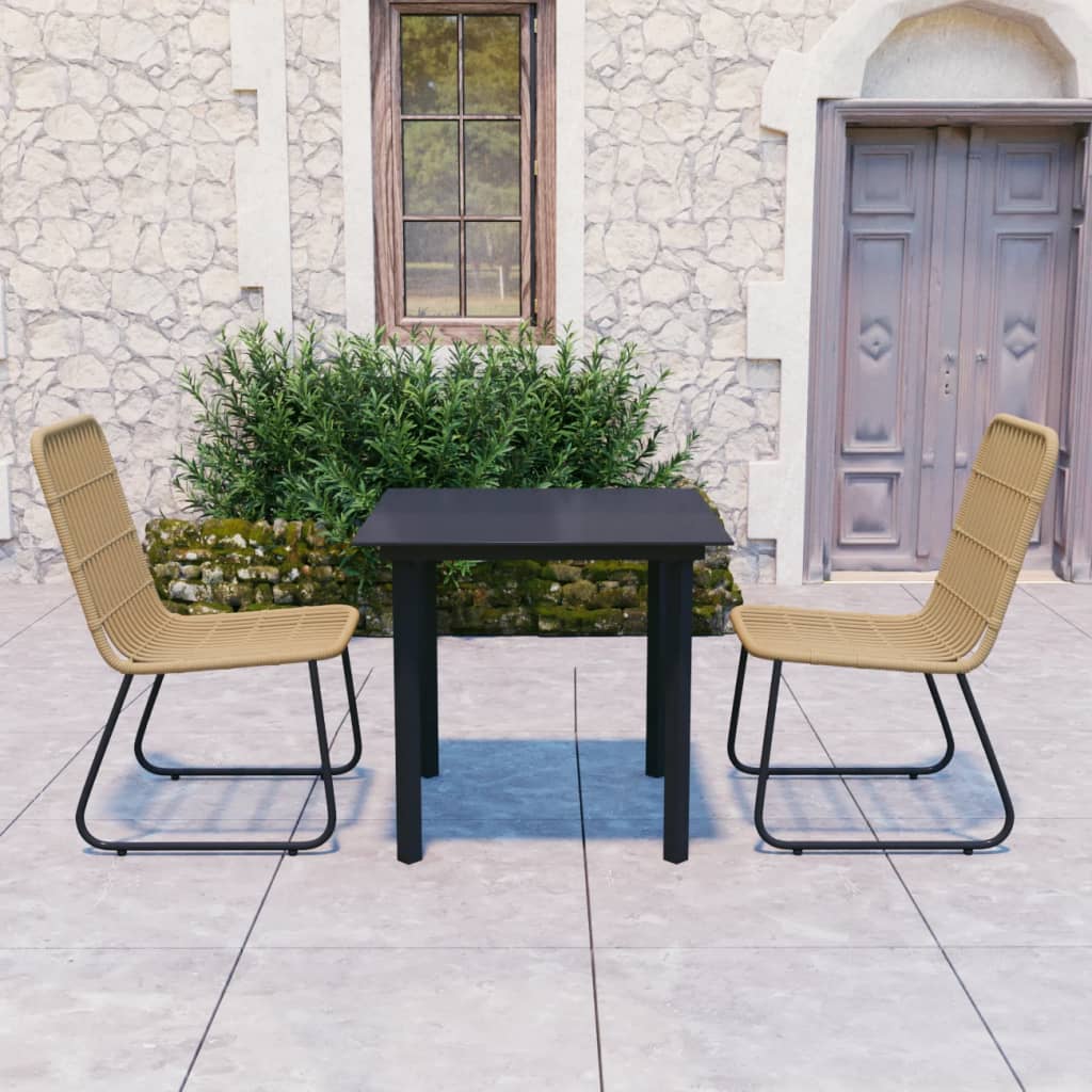 Ensemble à manger d'extérieur 3 pcs résine tressée et verre