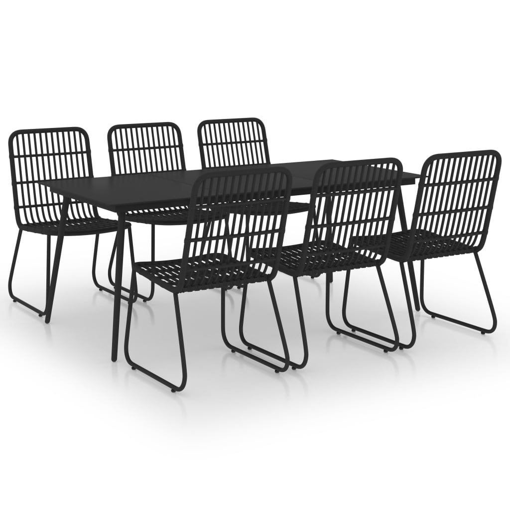 Ensemble à manger d'extérieur 7 pcs résine tressée et verre