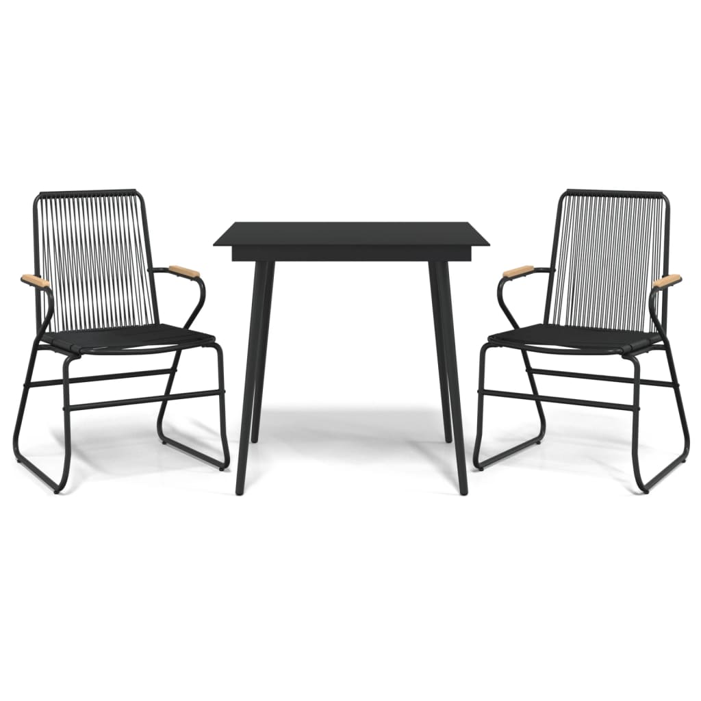 Ensemble à manger de jardin 3 pcs noir rotin PVC