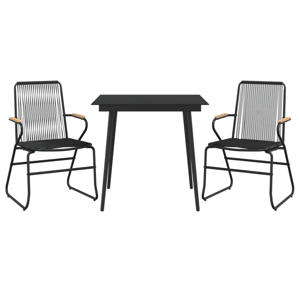 Ensemble à manger de jardin 3 pcs noir rotin PVC