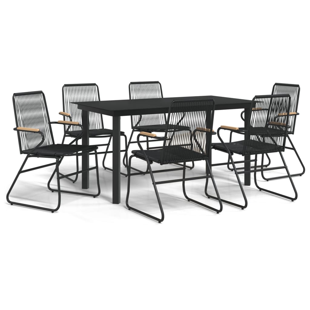 Ensemble à manger de jardin 7 pcs Noir Rotin PVC